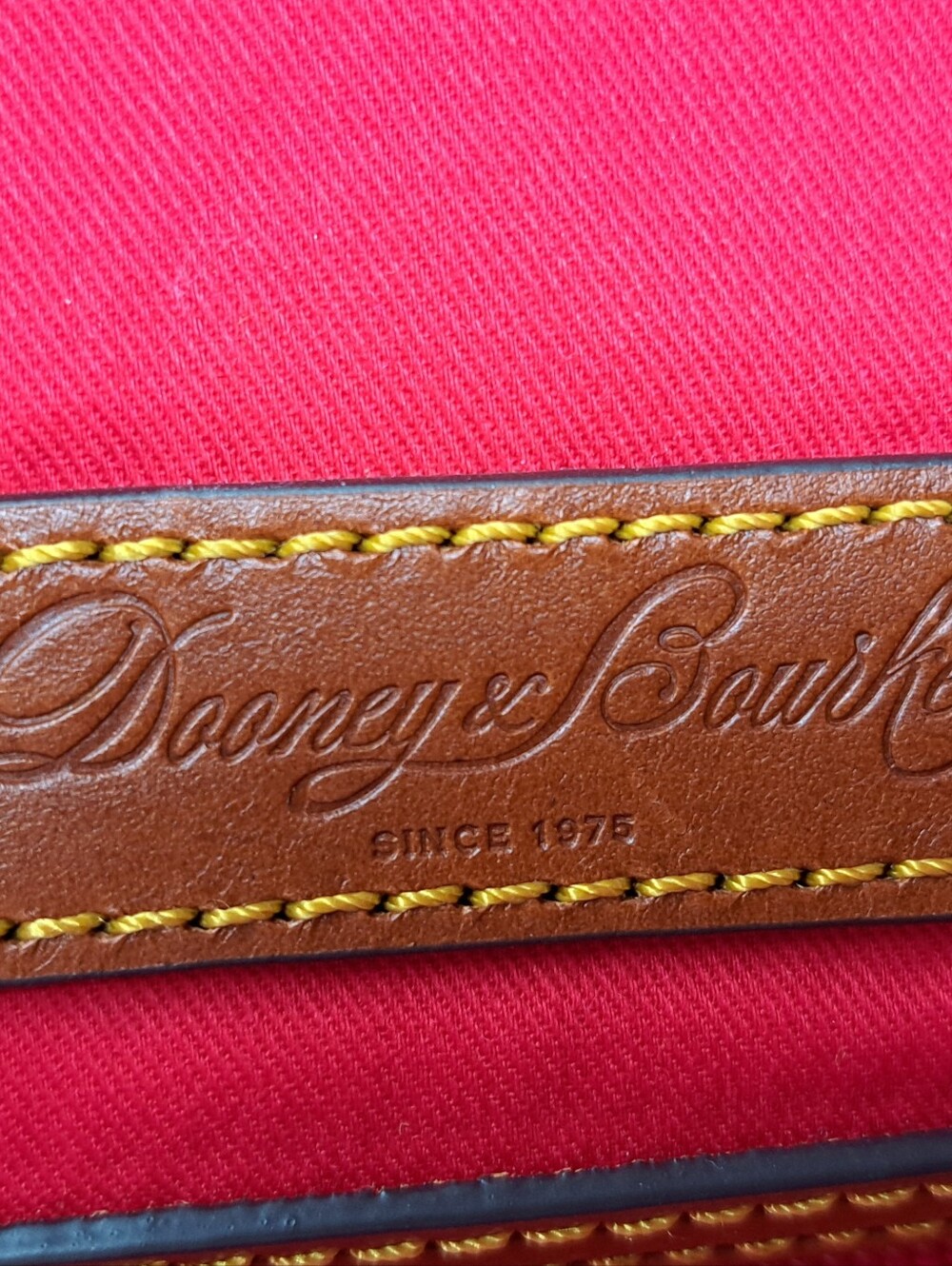 Dooney & Bourke Red Nylon and Tan Leather Flap Backpack Bag - Picture 8 of 9